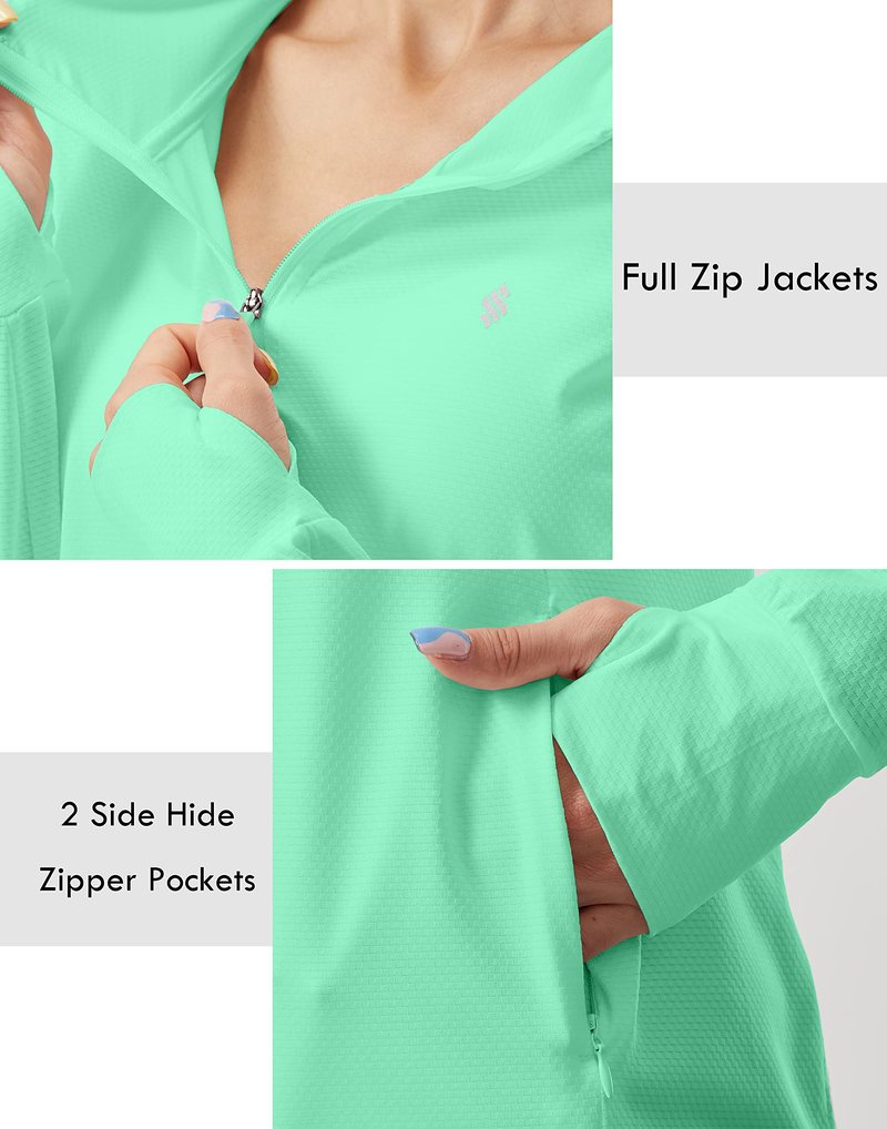 Soothfeel Women's UPF 50+ Sun Protection Hoodie Jacket Lightweight Long Sleeve Sun Shirt for Women with Pocket Hiking Outdoor Bright Green L