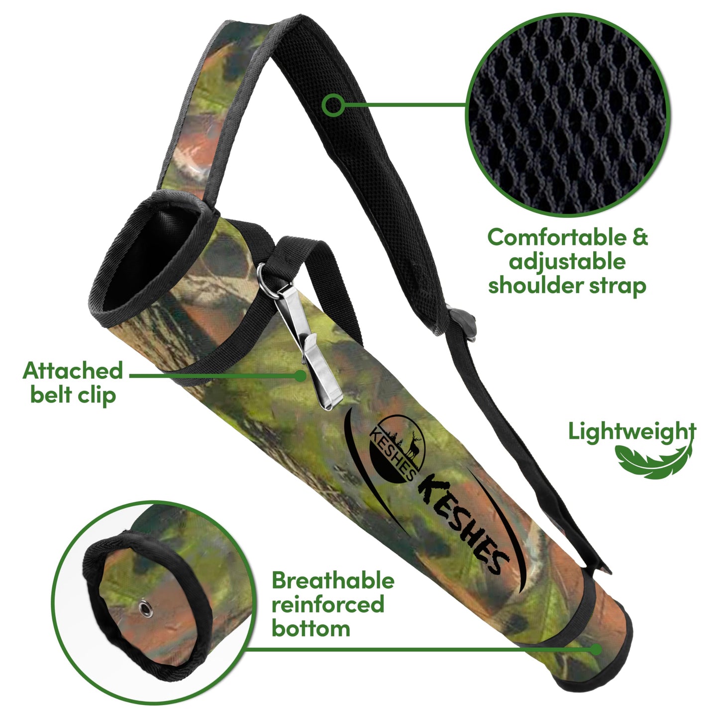 KESHES Archery Back Arrow Quiver Holder - Adjustable Quiver for Arrows with Shoulder Strap and Belt Clip - Ideal for Bow Hunting & Target Practice for Youth & Adults