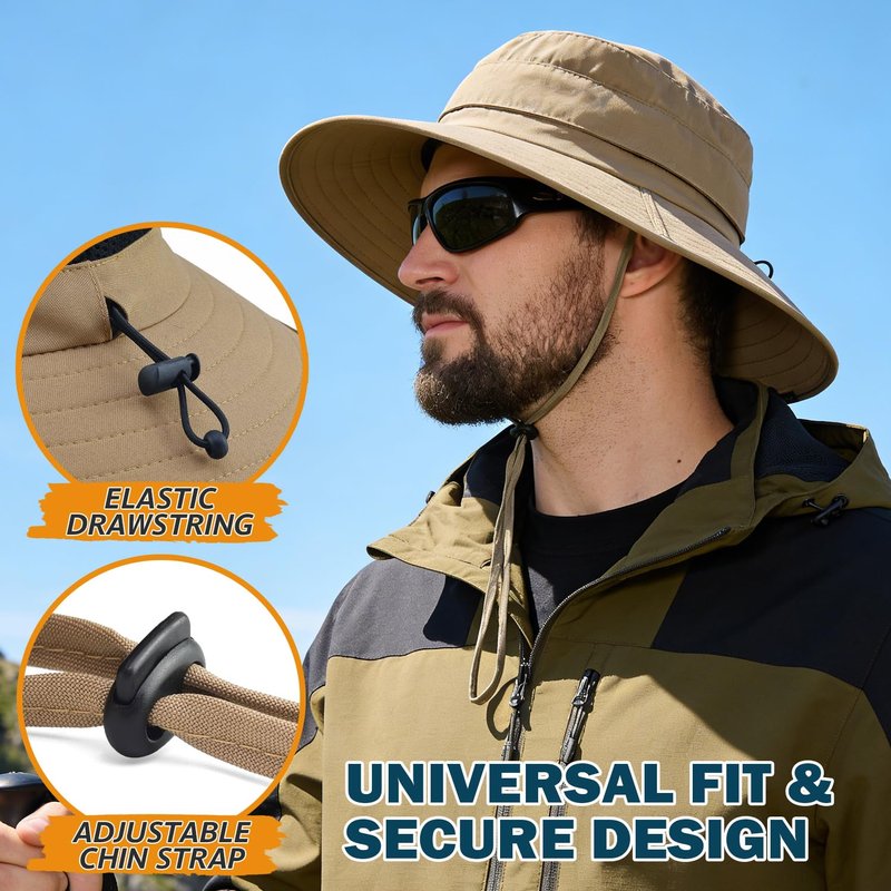 Men's UPF 50+ Waterproof Wide Brim Boonie Hat, Sun & Rain Protection