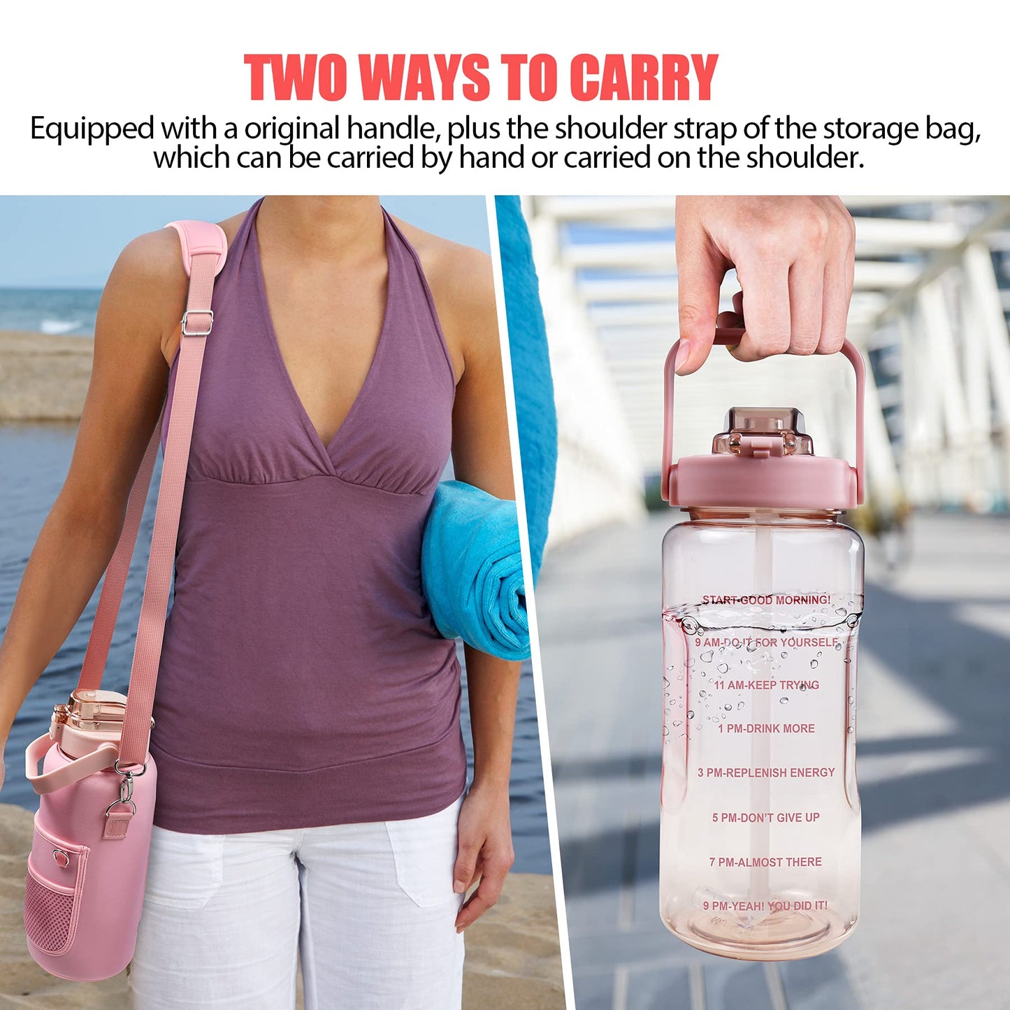 Chokoter Half Gallon Water Bottle with Sleeve, 64OZ Motivational Water Bottle with Straw & Time Marker, BPA Free Leakproof Gym for Sport Workout