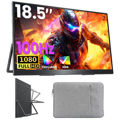 Portable Monitor 15.6" FHD 87% sRGB 60Hz IPS HDR HDMI USB-C Travel Monitor for Laptop MacBook PC Surface PS5 Xbox, External Display with Kickstand & Speakers, VESA Compatible