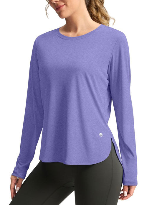 Women's Sun Shirts UPF 50+ Long Sleeve UV Protection Shirt Lightweight Quick Dry Workout Hiking Tops for Women(Heather Purple,L)