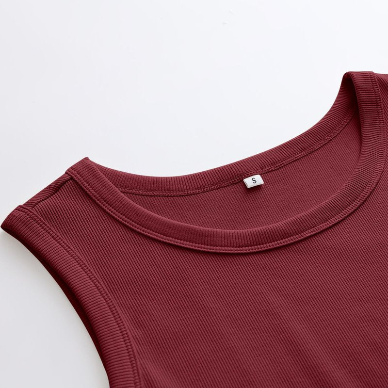 ANRABESS Womens Sleeveless High Neck Tank Tops Fashion Summer Casual Basic Slim Fit Ribbed Racerback Top Shirt Clothes Burgundy Small