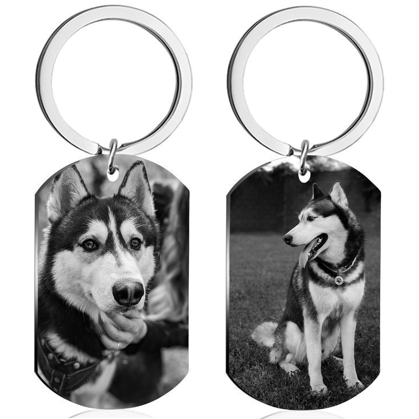 Eletizy Customize Stainless Steel Keychain Personalized Photo Text Single & Double-sided Customization Pendant Dog Tag Photo Keychain (Engrave-2 Sides Photo)