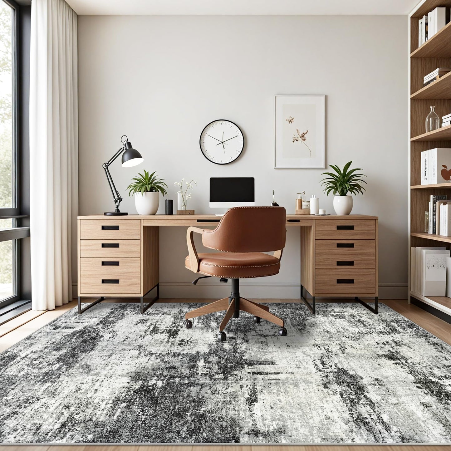 8x10 Area Rugs for Living Room: Abstract Washable Rug with Anti-Slip Backing Non-Shedding Stain-Resistant Soft Modern Large Carpet for Bedroom Dining Room Farmhouse Nursery Home Office Black