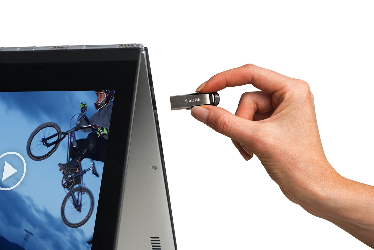 SanDisk 128GB Ultra Flair USB 3.0 Flash Drive USB stick, Memory stick with transfer speeds up to 150 MB/s, Password protection, Durable, Sleek Metal Casing Silver/Black