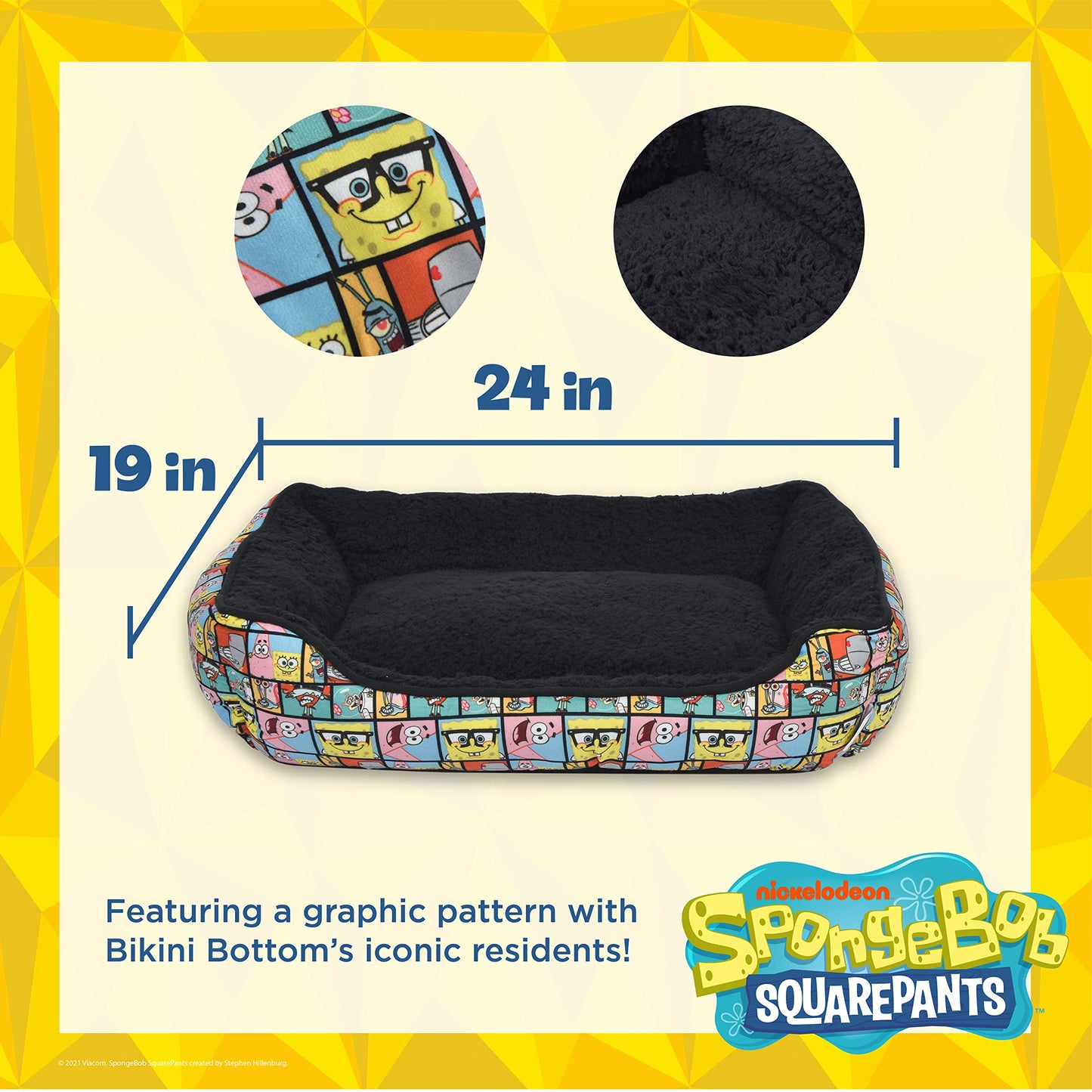 SpongeBob SquarePants for Pets Deco Design Cuddler Dog Bed, 24"L x 19"W x 8"Th, Polyester, Officially Licensed