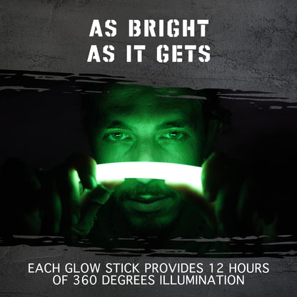 12 Ultra Bright Emergency Glow Sticks - Individually Wrapped Long Lasting Industrial Grade Glowsticks for Survival Gear, Camping Lights, Power Outages and Military Use (Green)