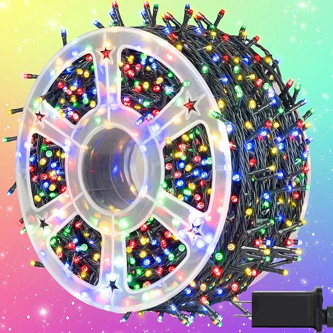 kemooie 500 LED Christmas String Lights, 164FT 8 Lighting Modes with Memory Plug in Waterproof Green Wire Lights, for Outdoor Birthday Christmas Party Garden Balcony Decorations (Multicolored)