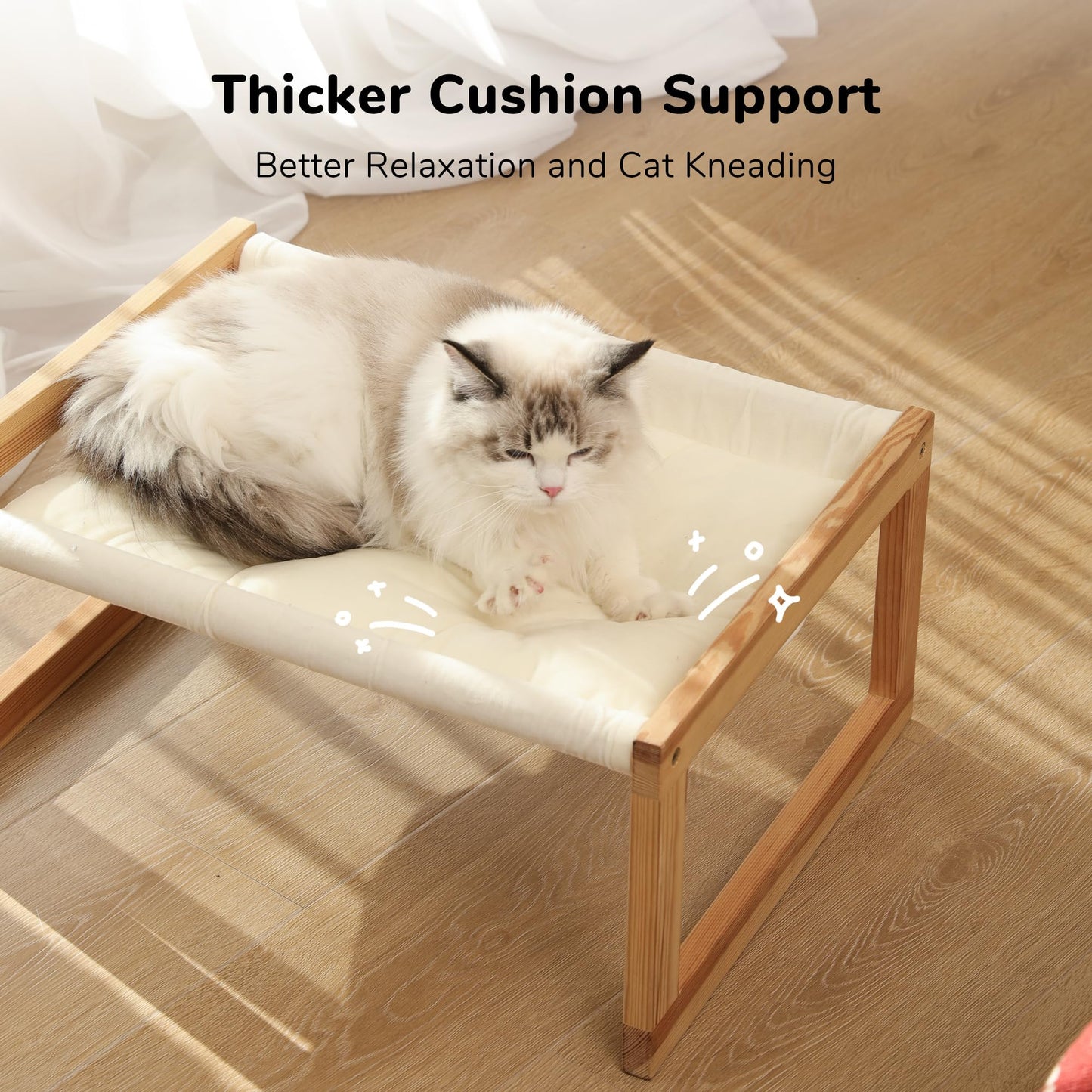 FUKUMARU Cat Bed with Removable Cover, Plush Velvet Couch for Indoor Cats, Wooden Feline Hammock, 21 x 16.5 Inch Kitten Sofa, Suitable for Kitty, Dog, Bunny and Small Animal, White