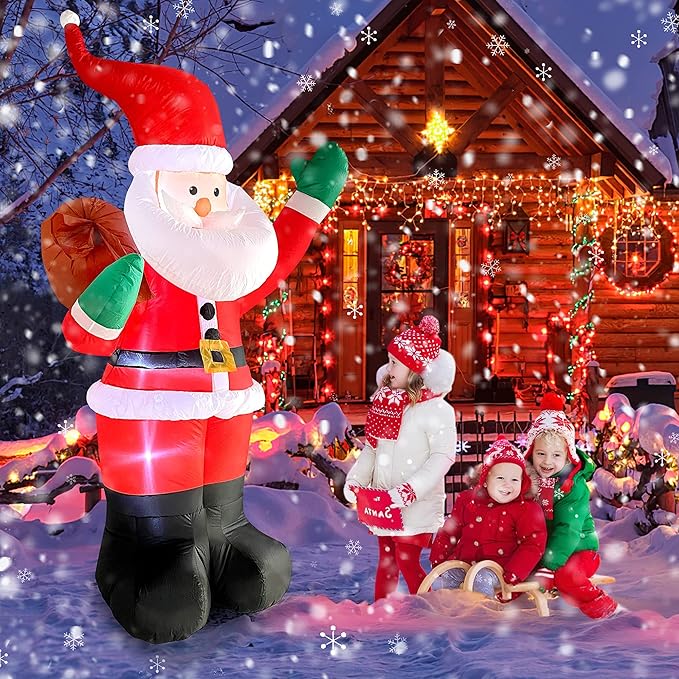 COOLWUFAN 6 FT Christmas Inflatables Santa Claus with Gifts Bag, Christmas Inflatables Outdoor Decorations, Built-in LED Lights Holiday Blow Up Yard Decoration Clearance for Yard, Holiday, Parties