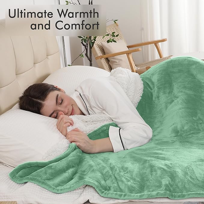 Electric Blanket Throw, Fast Heating Blanket with Overheat Protection, Heated Sherpa Blanket with 5 Heating Levels & 4 Hours Auto Off for Couch Office Use, Ideal Gift, 50"x60", Aqua Green
