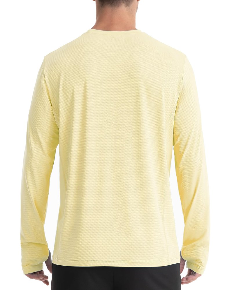 EoBeKee Sun Protection Shirts for Men, UPF 50+ UV SPF Long Sleeve Outdoor Rash Guard for Fishing Hiking Swimming Running Quick Dry Lightweight Yellow