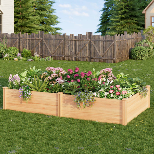 ZIENLIFE Raised Garden Bed for Outdoor, 8x4 Ft Wood Garden Bed with 15 Inch Depth for Flowers/Vegetables/Herbs in Backyard Patio Outdoor, Open Base Bottom Planter Box
