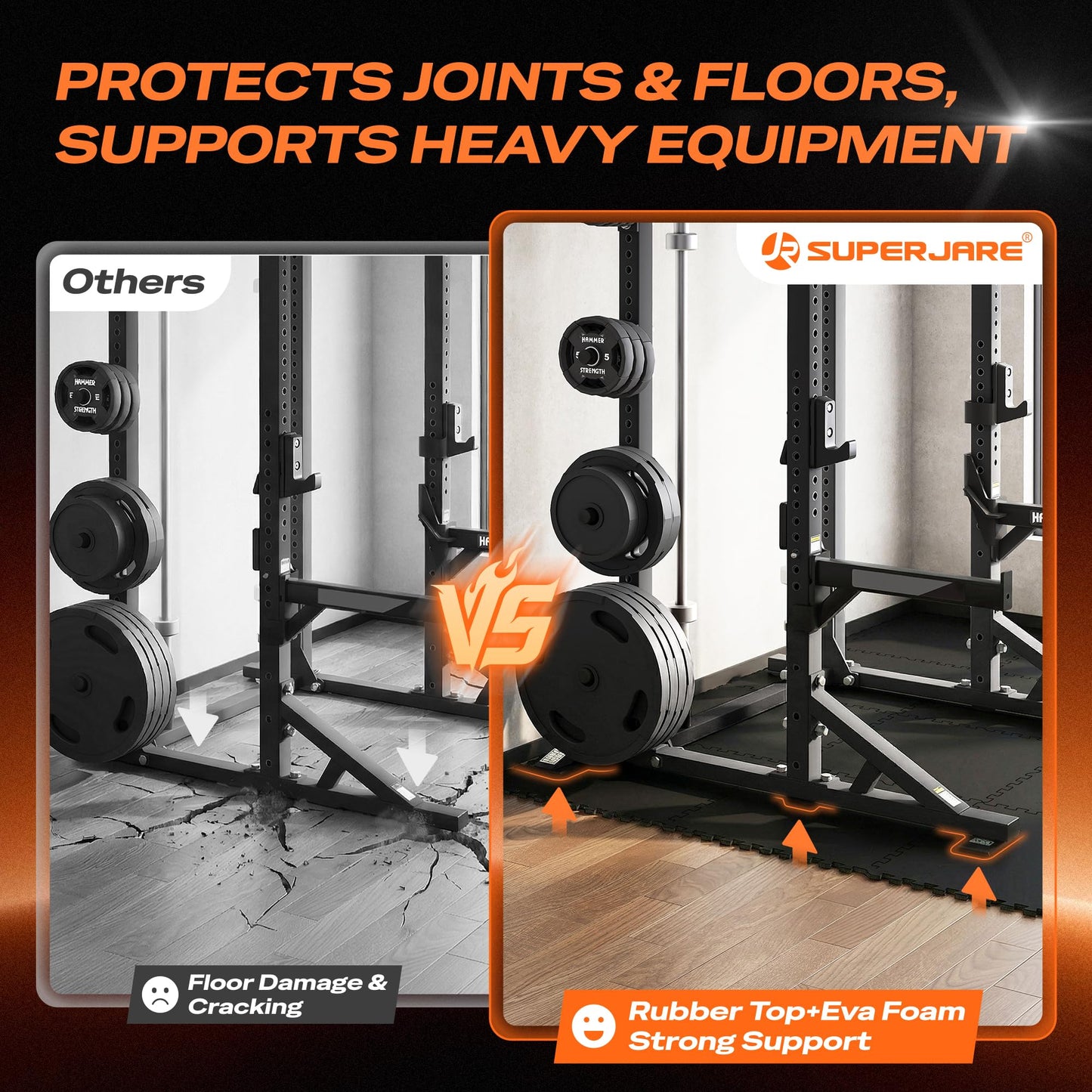 SUPERJARE 0.56'' Thick Rubber Top Exercise Equipment Mats, High Density EVA Foam Mats with Rubber Top, Interlocking Gym Flooring for Home Gym, Protective Workout Mat