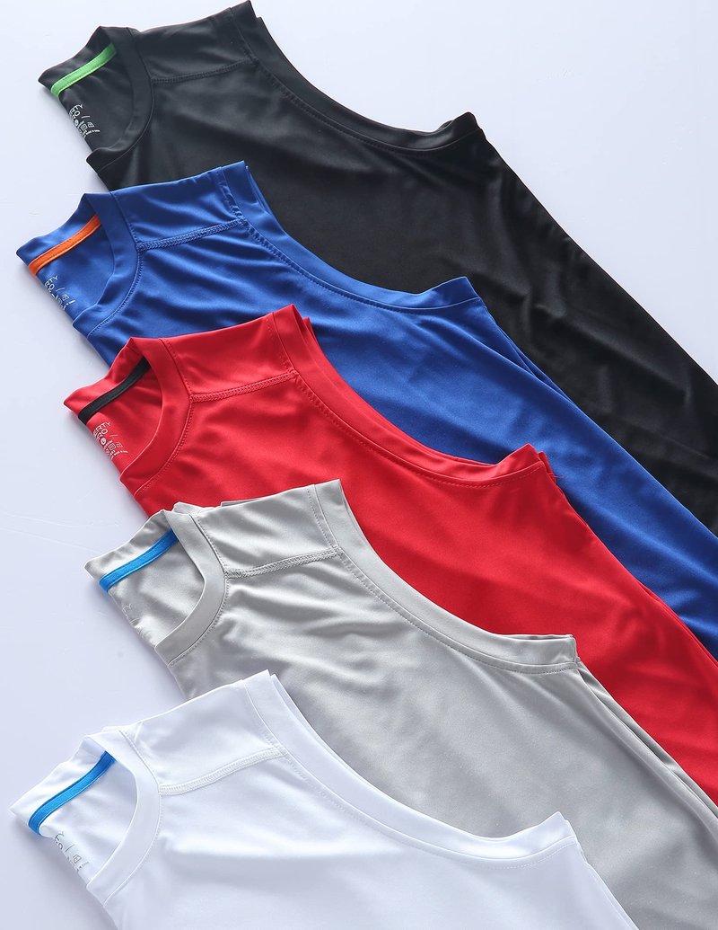 5 Pack Dry Fit Sleeveless Muscle Shirts for Men, Athletic Tank Tops for Workout Gym Performance Activewear (Set 2, Medium)