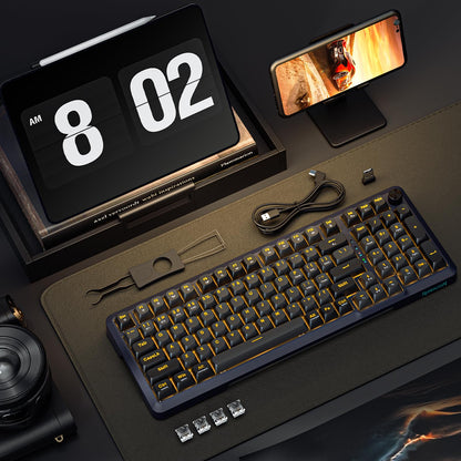 Redragon Wireless Mechanical Keyboard, 3 Mode Gasket Mounted RGB Gaming Keyboard with Volume Knob, Pre-Lubed Linear Switches, MDA-Profile, 98 Keys Hot Swappable Creamy Keyboard for PC/Tablet/Xbox/PS4