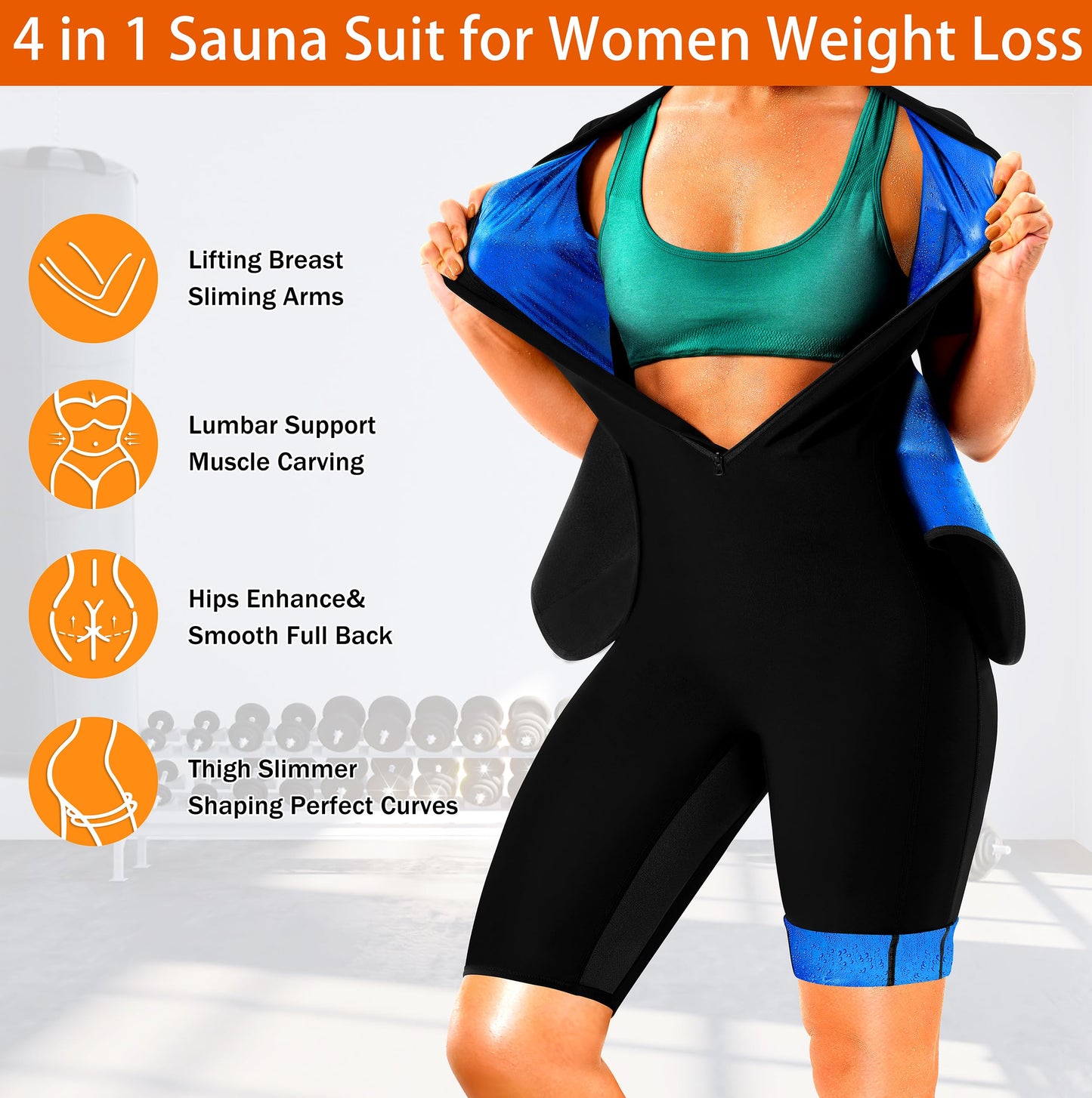 LMCOB Sauna Suit For Women Waist Trainers For Women Belly Fat Full Body Jumpsuit Adjust Waist Breathable Underarm(LYBH70017-01-M)