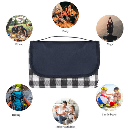 GUSUWU Picnic Blanket Waterproof Beach Rug 80''x80'' Picnic Mat Washable Lightweight with Handle Navy Blue Checkered for Hiking Travelling Outdoor Camping,Parks