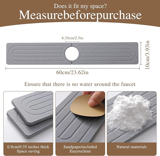 Faucet Mat for Kitchen Sink -Diatomite Stone Drying Mat for Kitchen Counter &