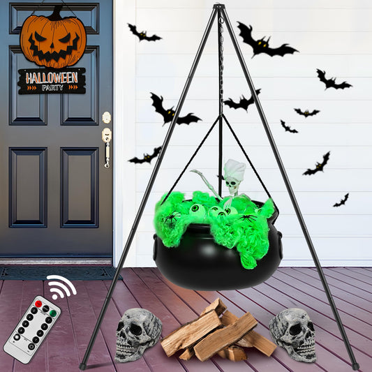 Halloween Decorations Outdoor Indoor,Large Witches Cauldron on 52" Tripod with String Lights, Skeleton and Eyeballs,Hocus Pocus Decor,Witches Cauldron for Yard Patio Garden Lawn Decorations.