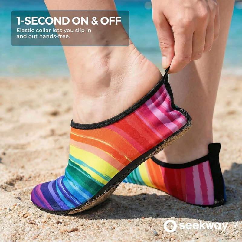 SEEKWAY Quick-Dry Water Shoes for Men & Women - Non-Slip Aqua Socks for Beach, Swim, River & Pool | Black