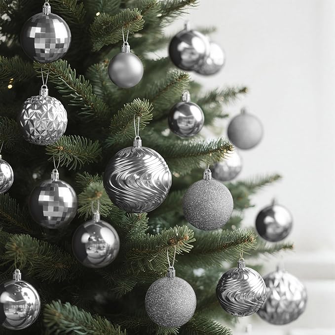 Annecy Christmas Tree Ornaments - 36 PCS Shatterproof Christmas Ball Ornaments Set for Holiday, Wreath & Party Decorations (Multi-Size, Silver)