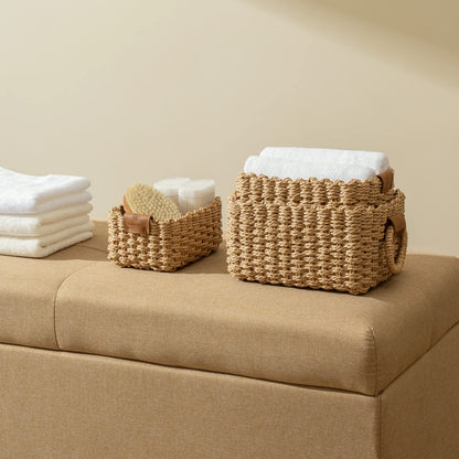 La Jolíe Muse Woven Wicker Storage Baskets, Paper Rope Storage Boxes Bin Organizer Divider for Cupboards Drawer Closet Shelf Dresser, Set of 3 (Desert)