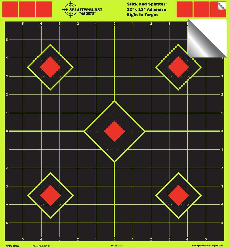 12"x12" Sight in Adhesive SPLATTERBURST Shooting Targets - Instantly See Your Shots Burst Bright Fluorescent Yellow Upon Impact! (10 Pack)