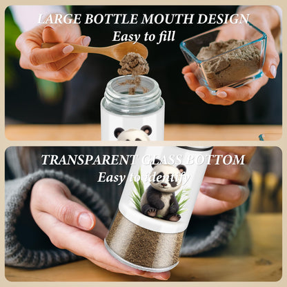 Panda Salt and Pepper Shakers Set,5 oz Glass Bottom Salt Pepper Shaker with Stainless Steel Lid Kitchen Decor and Accessories Refillable Design(Panda Sitting)