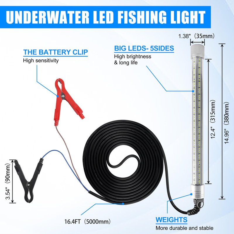 AGOOL Underwater Green Fishing Light Super Bright 80W 40000 Lumens 12V LED Deep Drop Night Fishing Light Submersible Fishing Bait Finder Shrimping Lights for Snook Crappie Shrimp Squid Fish