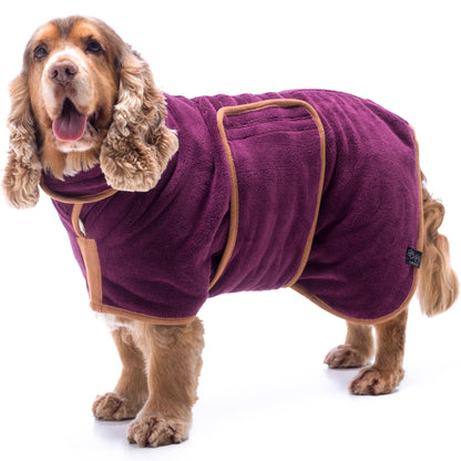 Lucky Paws® UK Dog Drying Coat - Luxurious Double Layer Dog Towel Robe - Dry Your Dogs in Minutes - Ultra Absorbent Drying Robe & Super Soft Dressing Gown (M, Plum)