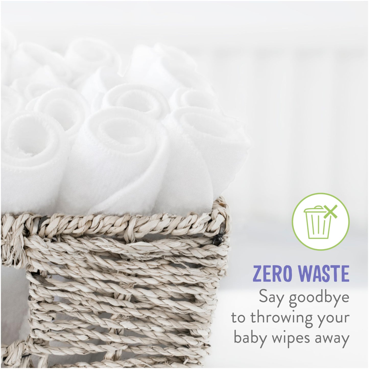 Bambino Mio, Reusable Baby Wipes - Everyday - Eco-Friendly, Chemical-Free, Double-Sided Washable Wipes, Pack of 10, Cloud