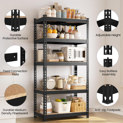 Yaheetech Shelving Unit Metal Shed Storage Shelves Boltless Heavy Duty 5 Tier Garage Shelving Units for Shed/Workshop/Office, 150x70x30cm, Black