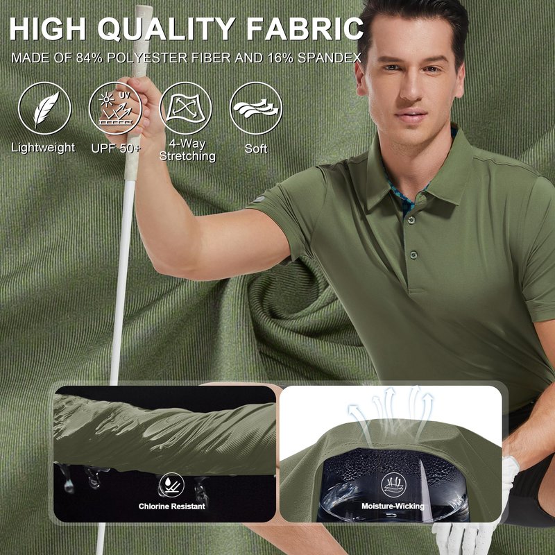 Golf Shirts for Men Dry Fit Moisture Wicking Performance Short Sleeve Collared Polo Shirts for Mens Casual Solid Tennis Golf Polo Shirts, XXL Olive Green