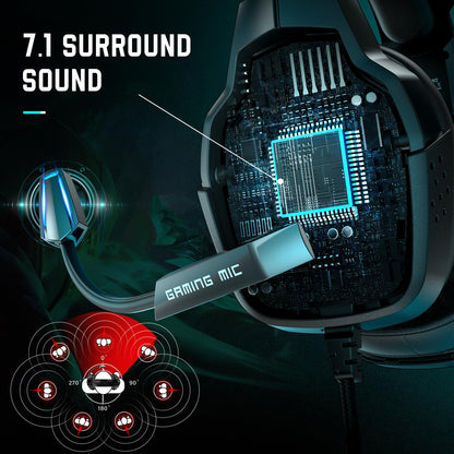 Foyose Gaming Headset for PC-Wired Headphones with Microphone-7.1 Surround Sound Computer USB Headset for Laptop