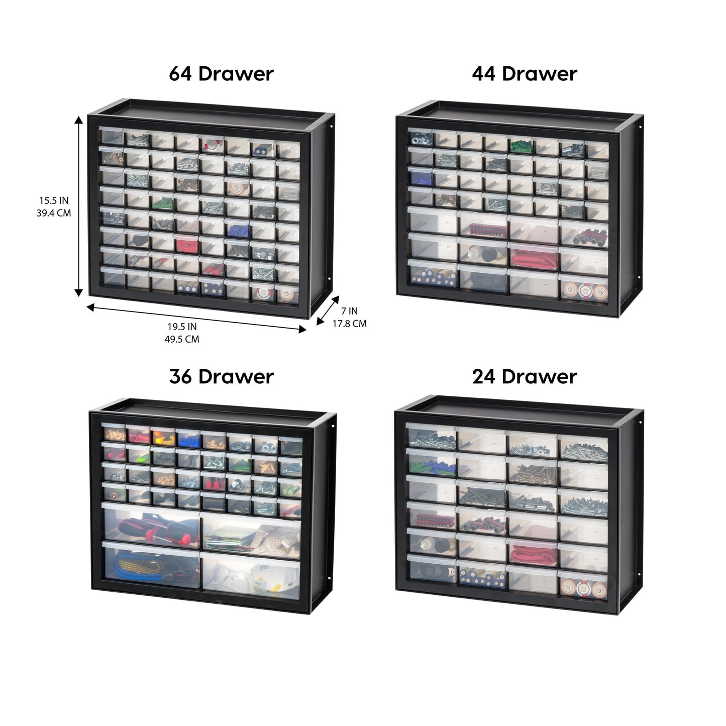 IRIS USA 64-Drawer Screw Organizer, Made in USA, Storage Chest for Hardware, Screws, Nuts & Bolts, Garage Tools, Charms, Beads, Craft, Scrapbook & Hobby Supplies, Teacher Toolbox, Black