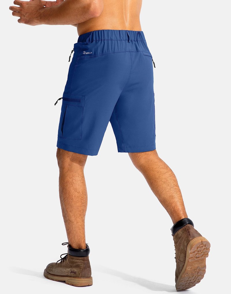 Pudolla Men's Hiking Cargo Shorts 9" Lightweight Outdoor Work Shorts for Men Travel Golf Camping Casual with 5 Zipper Pockets(Royal Blue XX-Large)