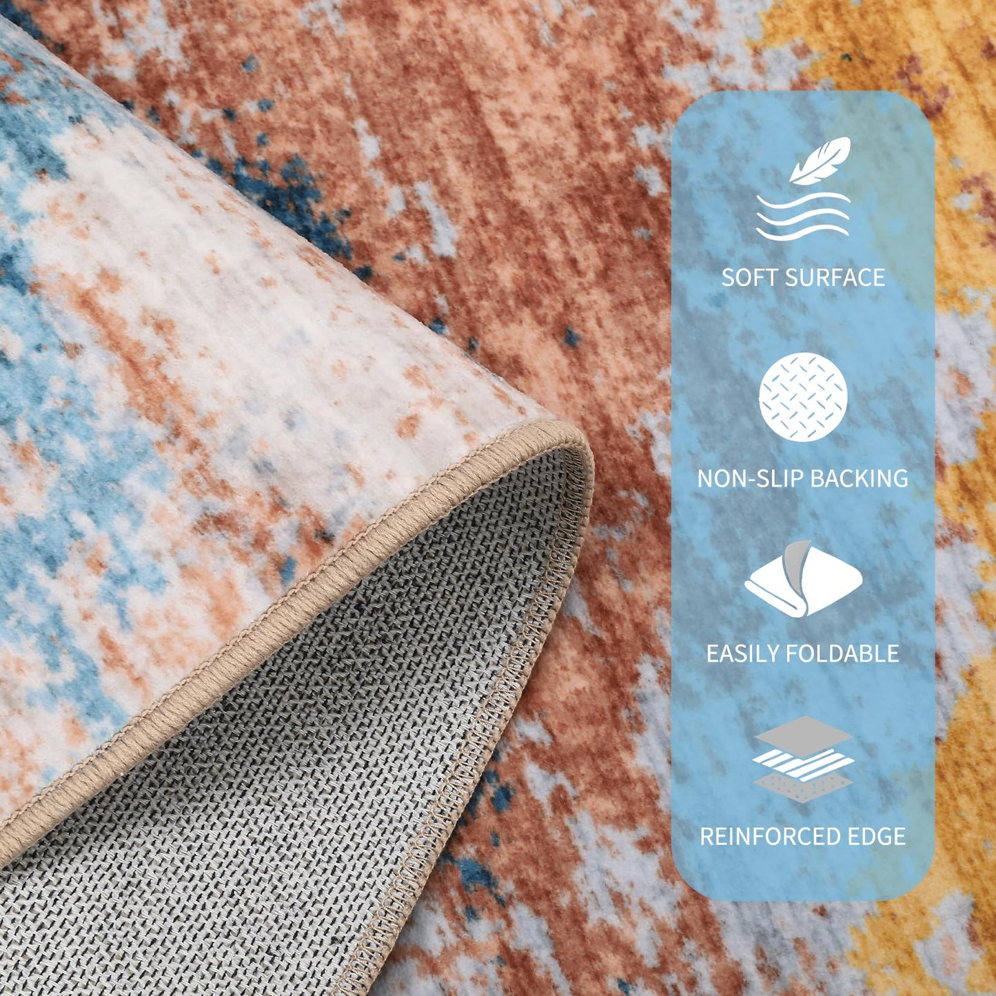MilleLoom 6x9 Washable Modern Abstract Rug Non Slip Rug Stain Resistant Carpet Contemporary Low Pile Floor Cover for Living Room Dining Room Bedroom, Yellow/ 6'x 9'