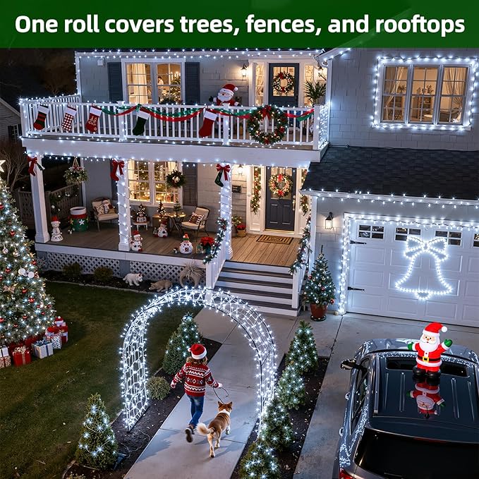 300LED Christmas Lights Outdoor Indoor Use, 12 Lighting Modes 75ft Christmas Tree Lights with Timer, Dimmable Cool White LED StringLights Waterproof for Yard Tree Wedding Party Holiday Cool White