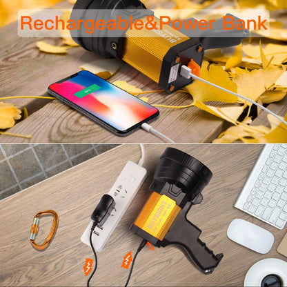 BUYSIGHT Rechargeable Spotlight,Spot Lights Hand held High lumens Large Flashlight Handheld Spotlight Lightweight and Super Bright Flashlight (Aluminium_Alloy Golden)