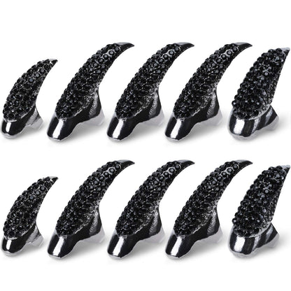 Hicarer 10 Pcs Halloween Gothic Nail Claw Ring Metal Punk Fake Nails Set Costume Full Finger Rings for Men Women Party Favor Cosplay Supplies, 3 Sizes