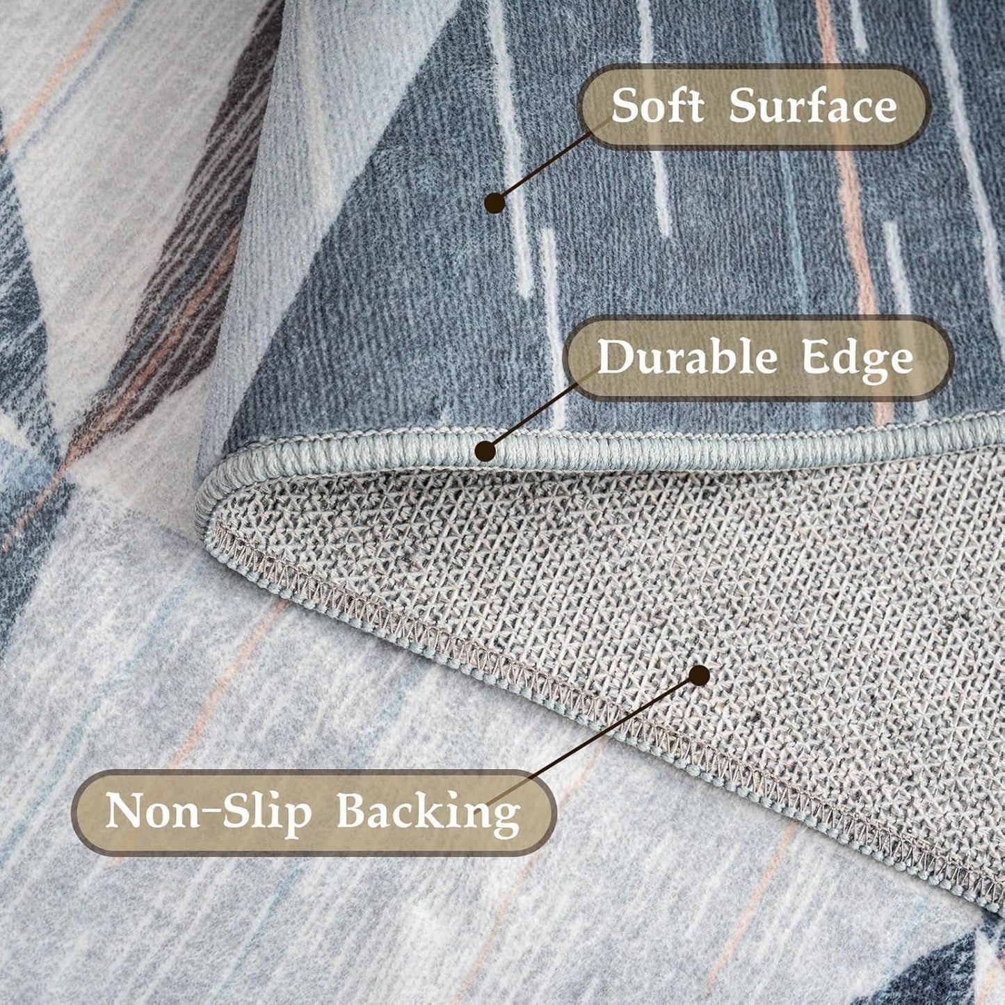 HOMFINE Modern Geometric Area Rug – Machine Washable & Non Slip, Soft Non Shedding Rug for Living Room and Bedroom - Blue, 8'x10'