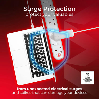 Masterplug Four Socket Extension Lead, Surge Protection, Individual Switches, Power and Surge LED Indicators, 2 Metre Cable, 4-Way Plug Extension Cable, Power Strip, White, 13A, 4G, 2m, SWSRG4210N
