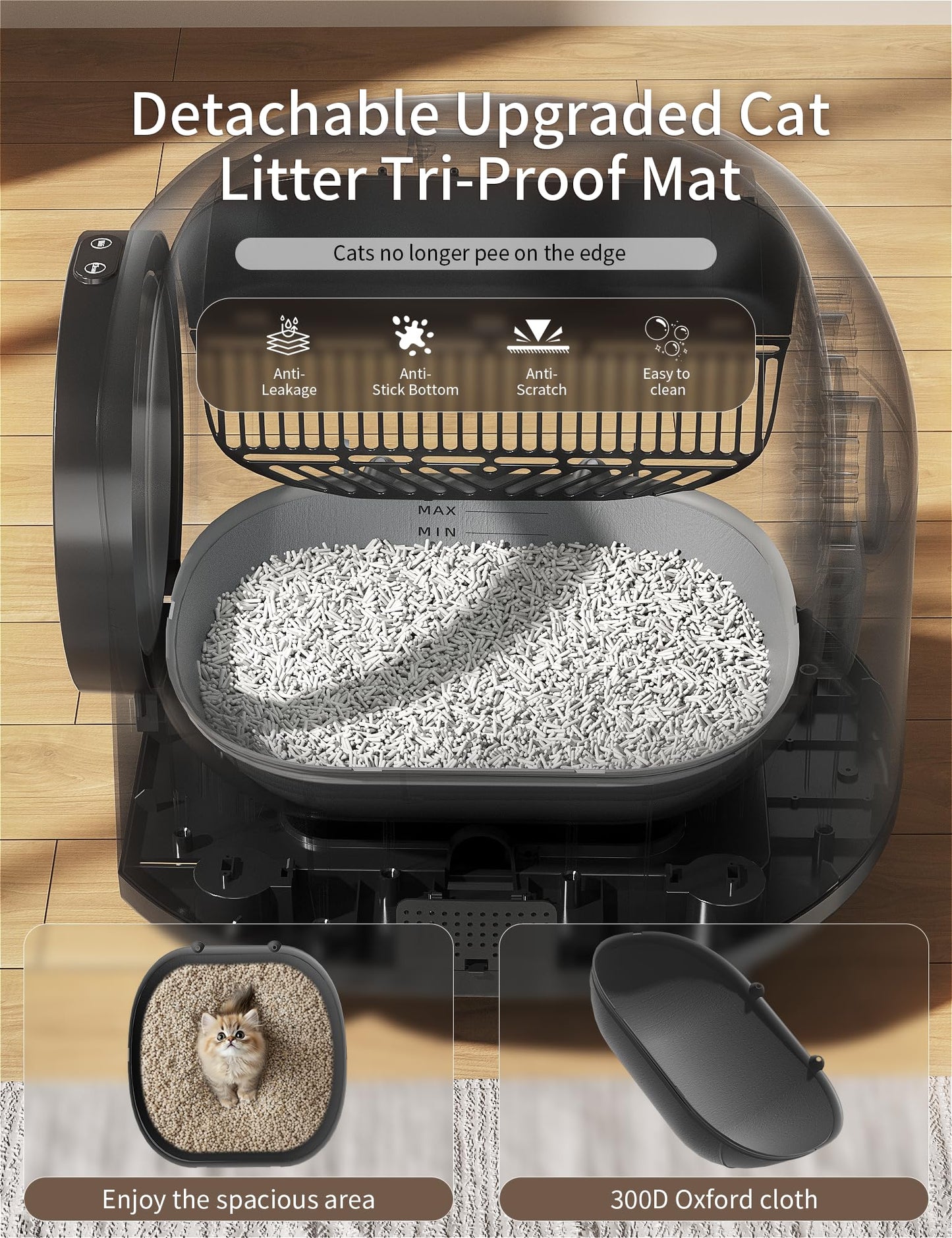 Automatic Cat Litter Box Self Cleaning,Smart Litter Box with 10 Safety Sensor Radars,100L Electric Cat Litter Boxes with Stairs for Multiple Cats,APP-Control,Advanced Odor Control OMCPET (Black)