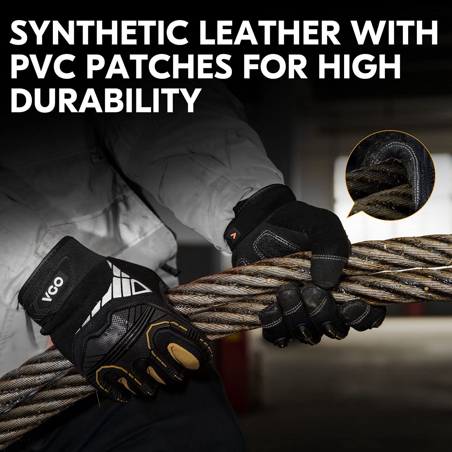 Vgo... Safety Work Gloves Touchscreen, Anti Impact Heavy Duty Gloves Antivibration for Warehouse Trucker Carpenters Fitter Moto, 1 pair