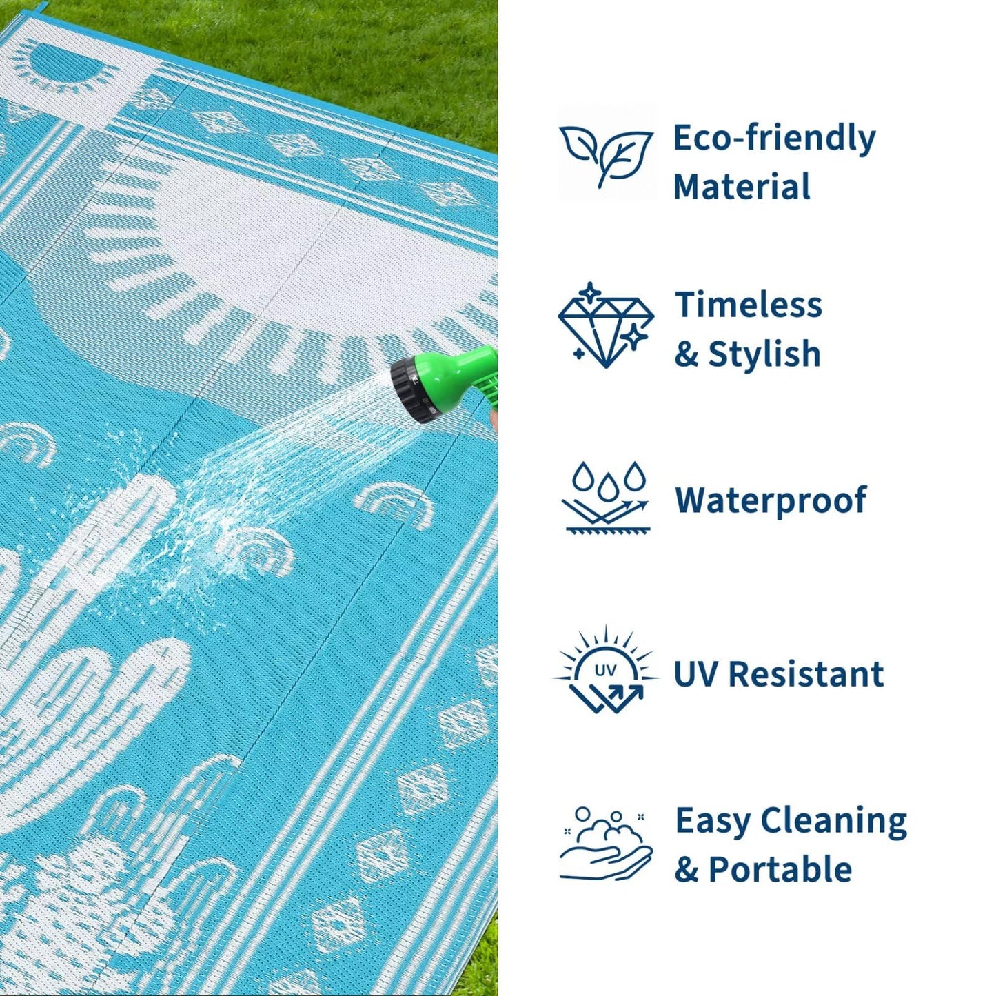 Garvee Waterproof Outdoor Rug 5x8, Cactus Botanical Outdoor Plastic Straw Rug for Camping, Reversible RV Mat Outside, Indoor Outdoor Carpet for Porch, Deck, Backyard, Balcony, Teal Blue