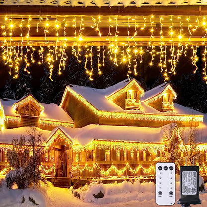 JMEXSUSS 38.8FT Icicle Lights for Outside, 400 LED Icicle Christmas Lights Outdoor Indoor Plug in, Warm White String Lights for Christmas House Patio Party Fireplace Holiday Decorations