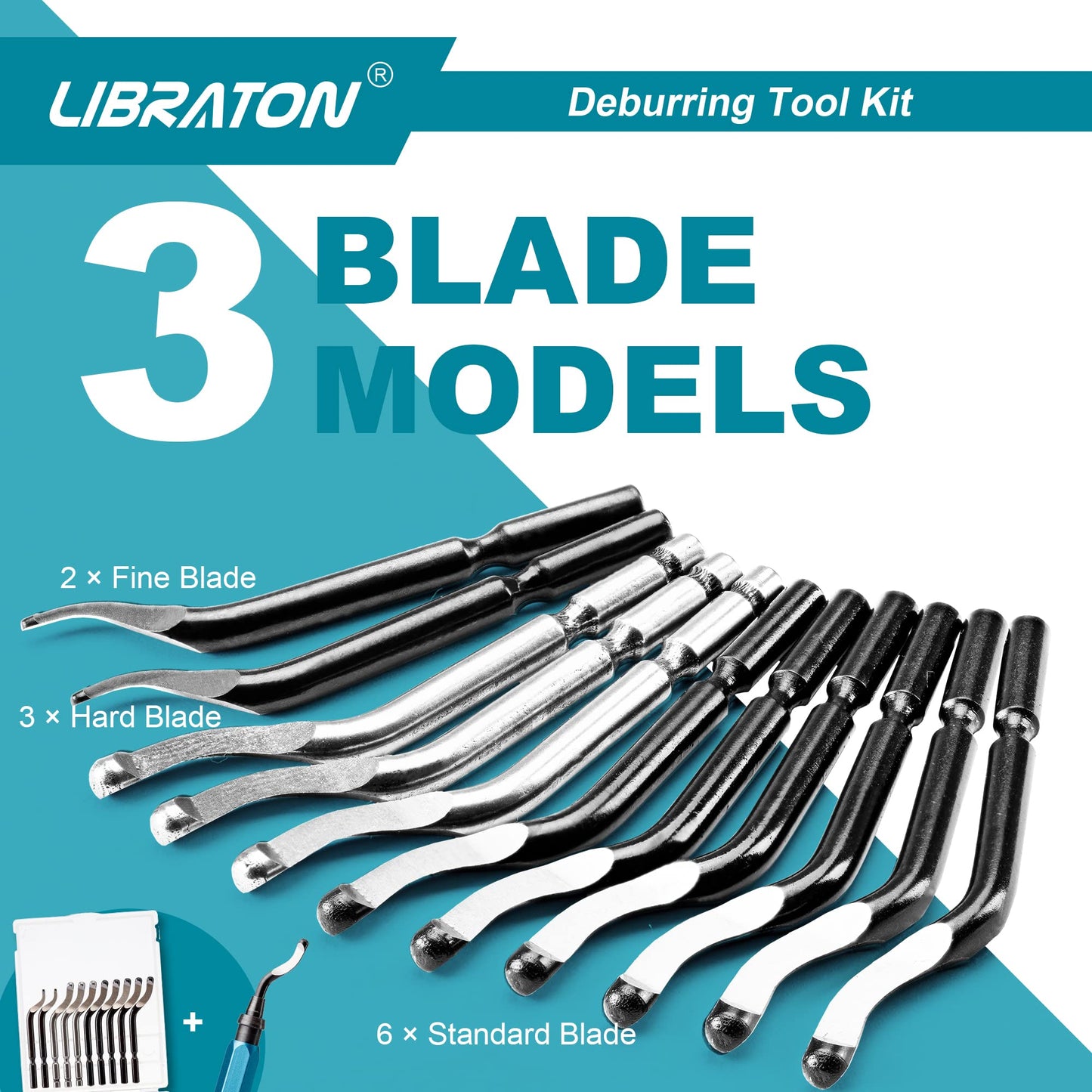 Libraton Deburring Tool with 11PCS High Speed Steel Blades, Aluminum Handle, 360 Degree Rotary Design Burr Remover for Metal, Resin, Aluminum, Copper, Plastic, 3D Printing, Wood
