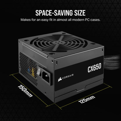 CORSAIR CX650 80 PLUS Bronze Non Modular Low-Noise ATX 650 Watt Power Supply - UK - Black